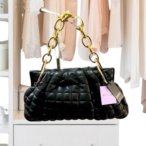 House of Want Chill Framed Clutch Vegan Leather, Black Quilt